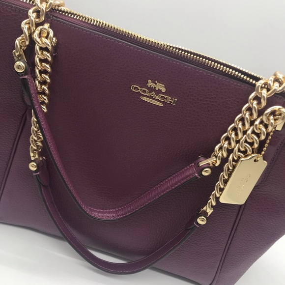 Authentic Coach Purse- Burgundy Leather Gold Chain - Picture 1 of 8
